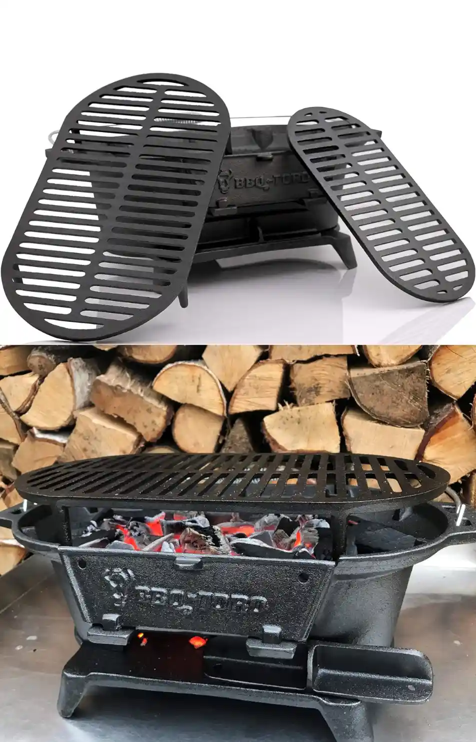 Parrilla de hierro fundido estilo Hibachi BBQ-TORO en uso durante una barbacoa japonesa.