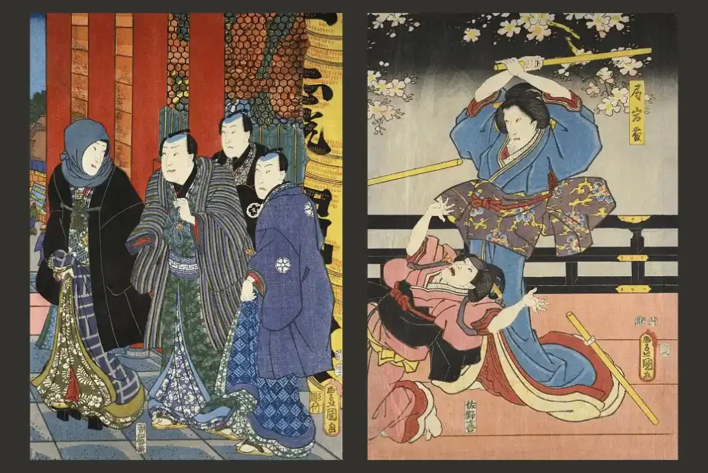 Cuadros de actores legendarios de la Danza japonesa Kabuki