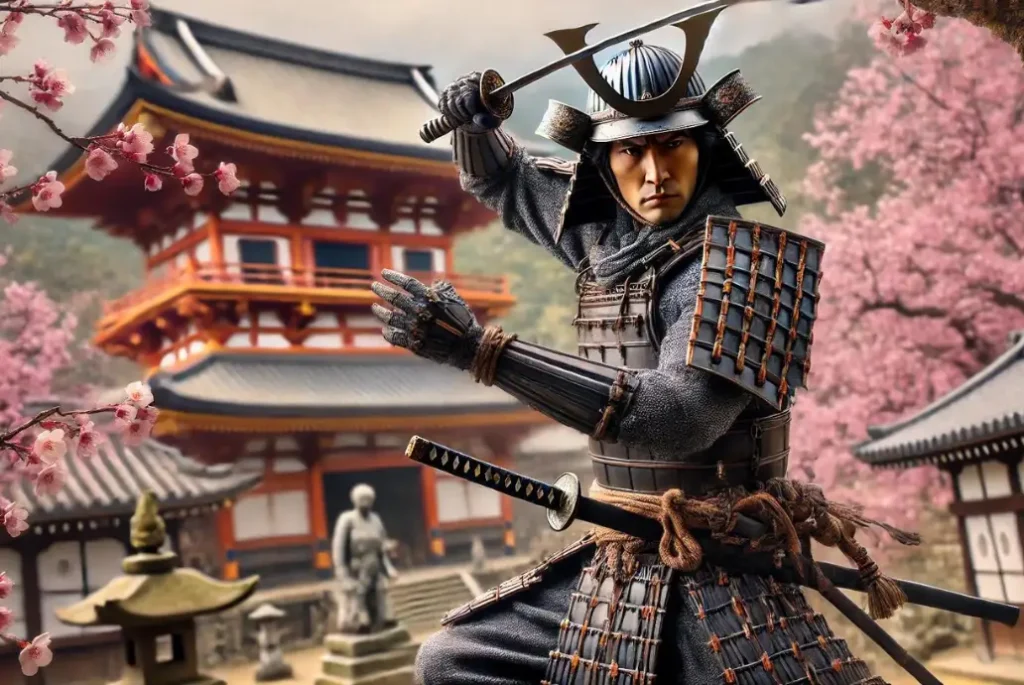 Un samurai con la primera katana japonesa