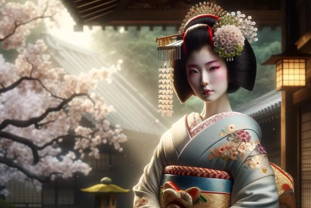 Dibujo de una Geisha de frente en el periodo Edo
