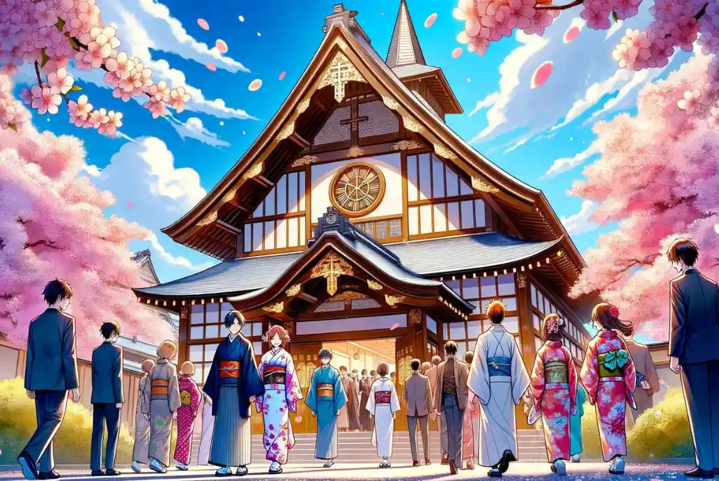 Imagen de japoneses yendo a una iglesia católica