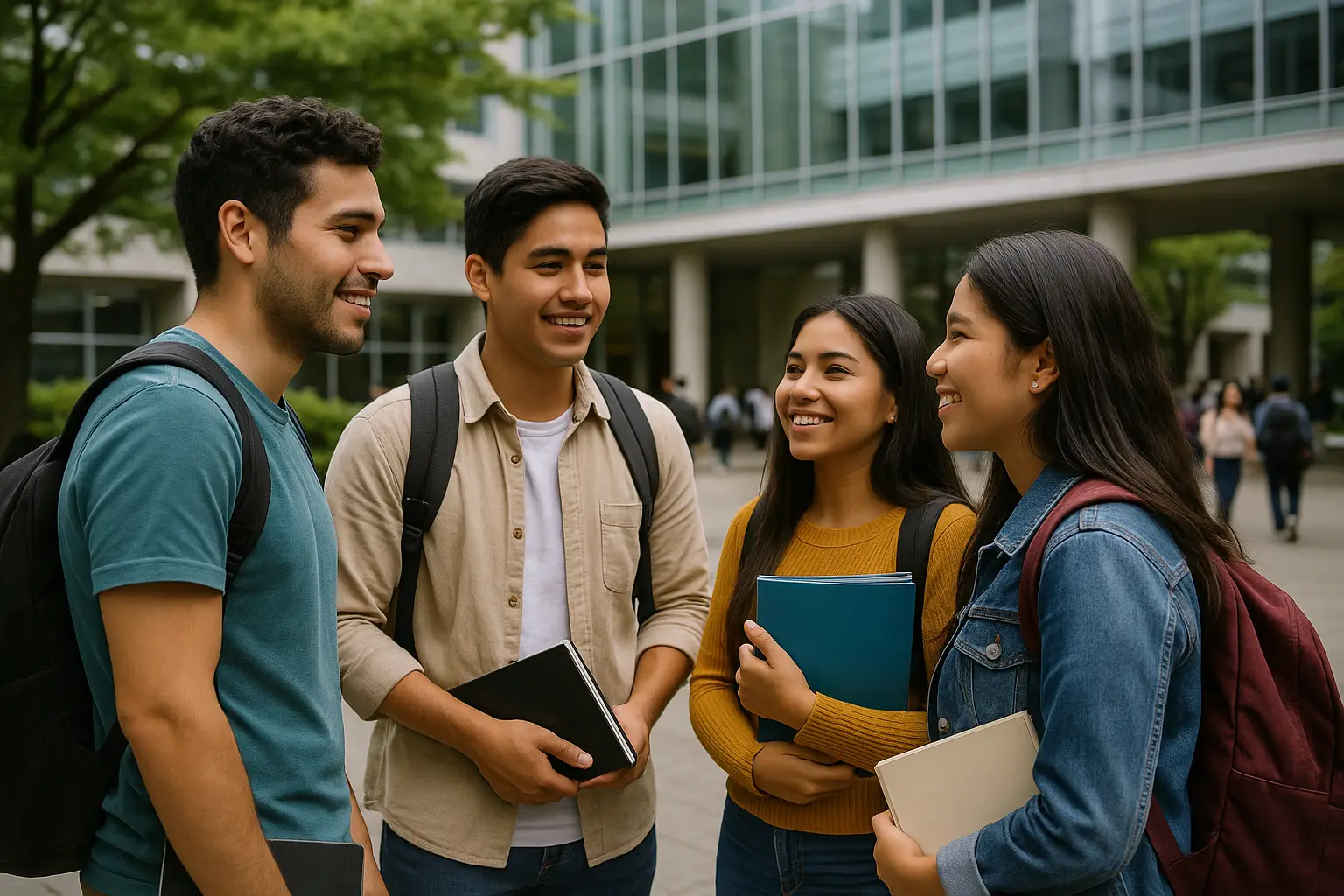 Fotografía documental realista estilo Canon EOS 7D Mark II de un grupo de estudiantes universitarios latinoame
