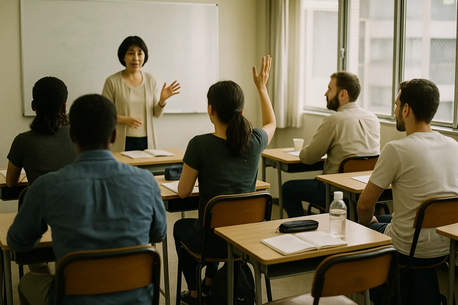 Estudiantes internacionales atienden una clase en una escuela de japonés en Tokio