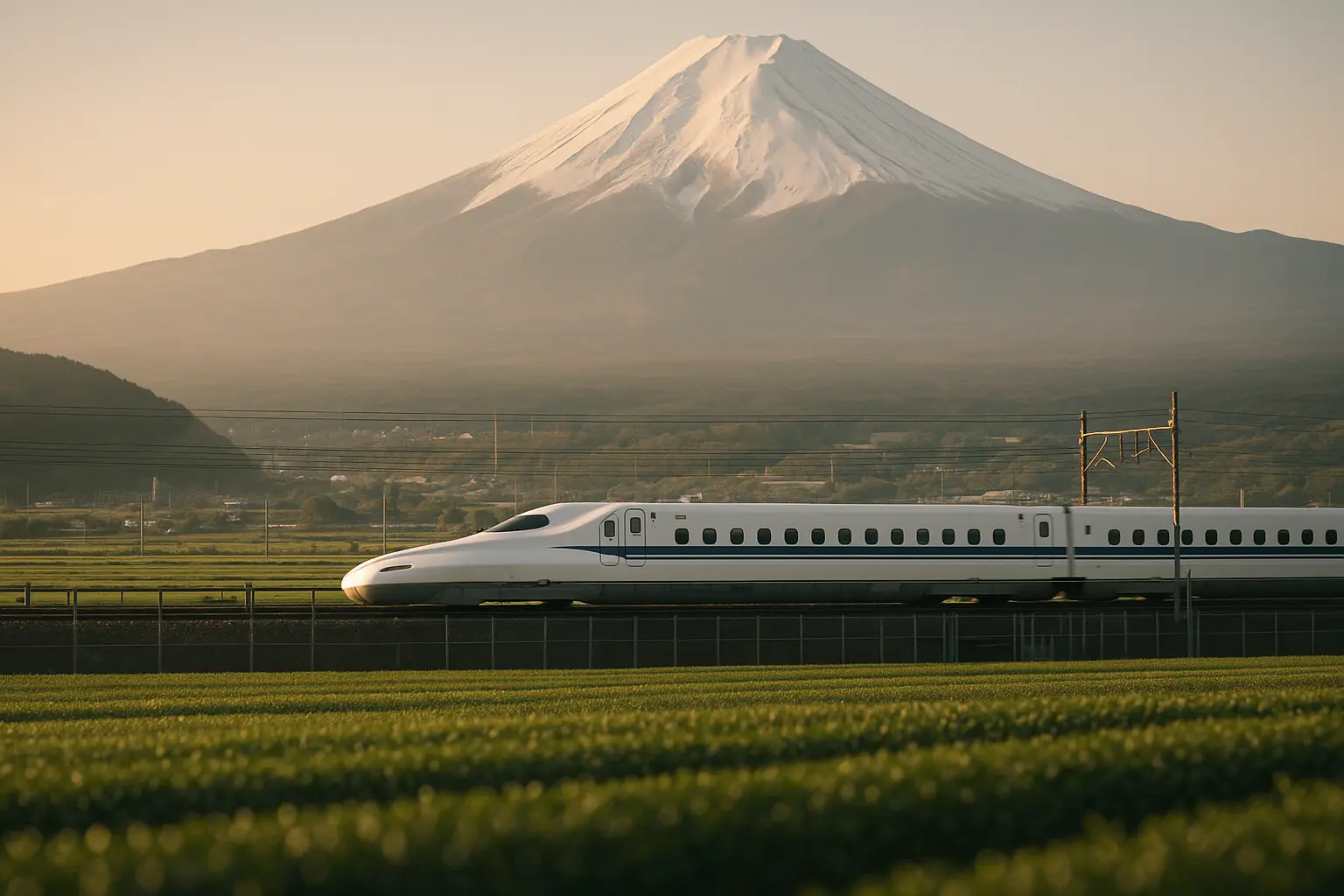 Tren bala Shinkansen pasando frente al monte Fuji