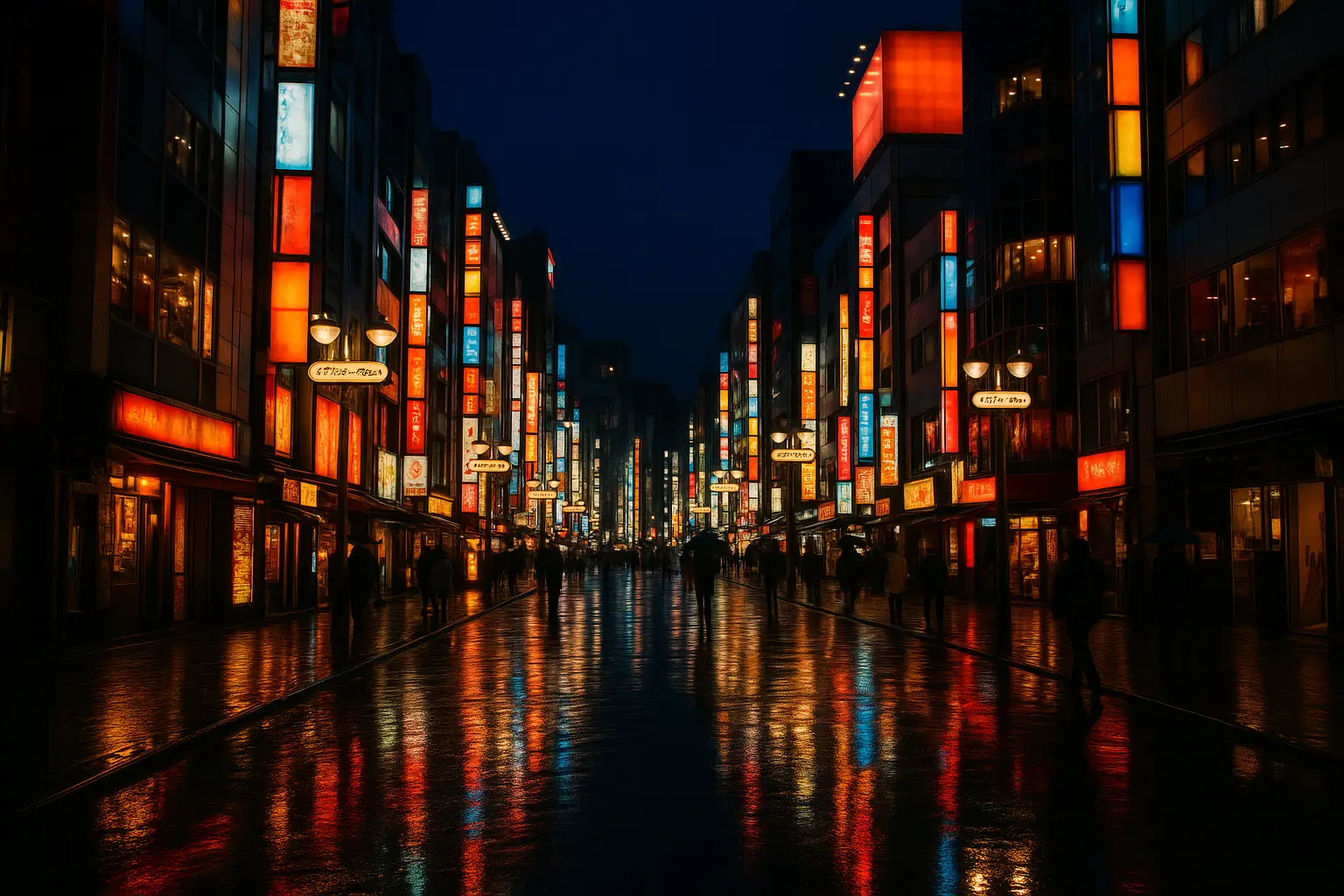 Calles de neón en Shibuya, Tokio, al anochecer