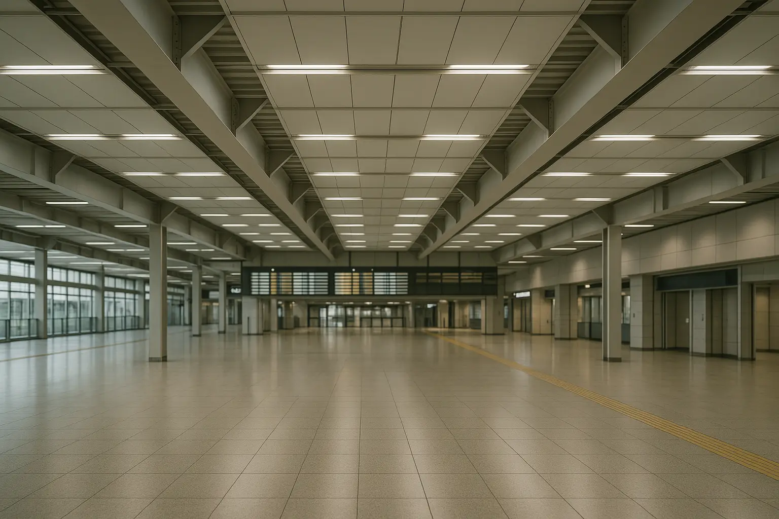 Interior amplio de una estación de tren japonesa
