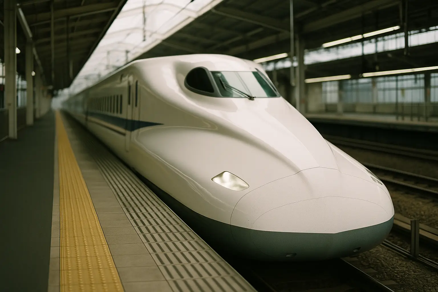 Tren bala Shinkansen en el andén de una estación japonesa