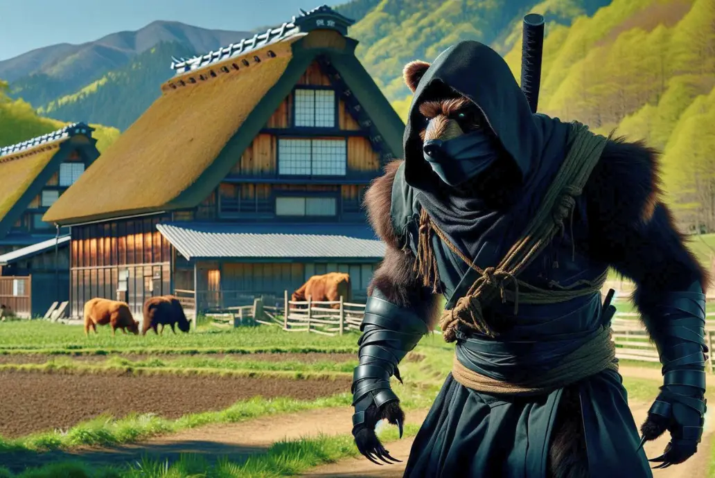 Representación ficticia del apodado Oso Ninja en Hokkaido Oso ataca al ganado en Hokkaido
